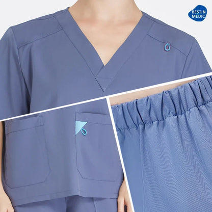 Cralom V-Neck Top & Straight Leg Pant Medical Scrub Set