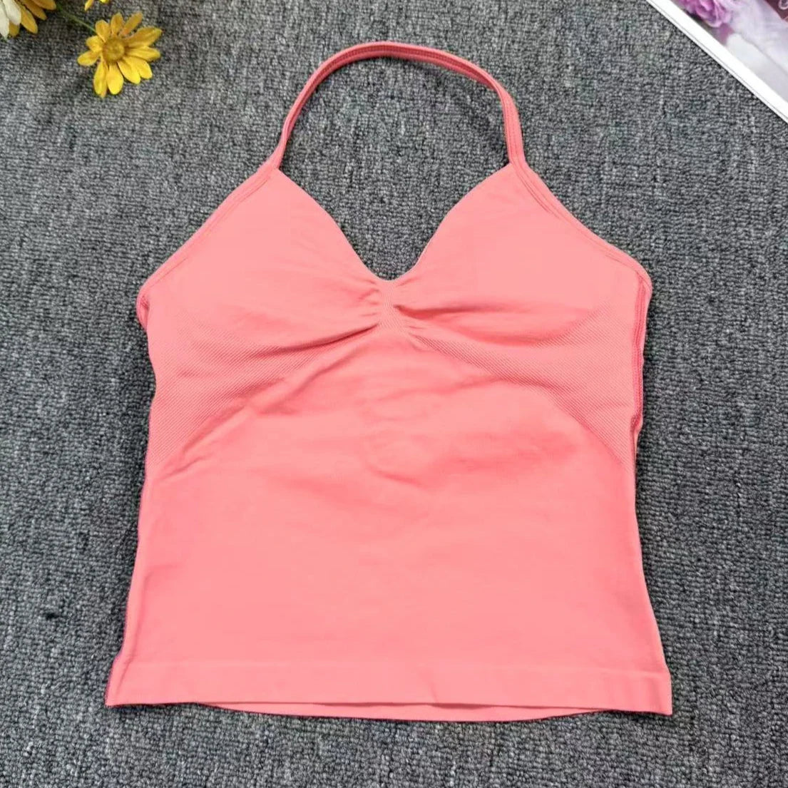 Cralom Seamless Longline Strappy Bra Tank Top with Pads for Yoga and Gym