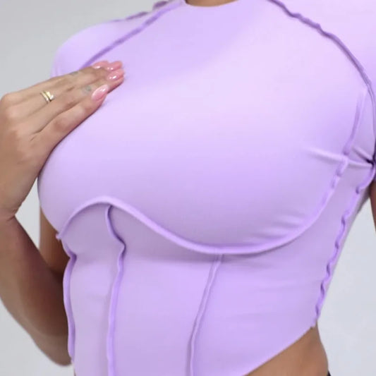 Cralom Seamless Yoga Short Sleeve Top for Running Workout - No Padding