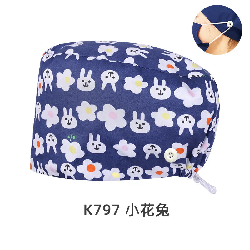Cralom Dental Patterned Scrub Cap – Adjustable Surgical Work Hat for Nurses & Doctors