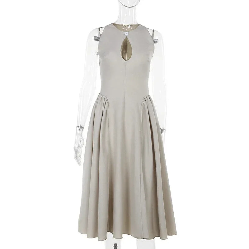 Cralom Sleeveless V-neck Hollowed Out A-list Dress for 2024 Summer