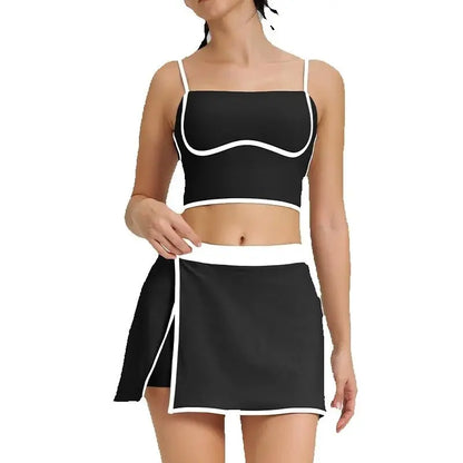 Cralom Women's Tennis Set: Vest & Skirt Fitness Yoga Gym Sportswear