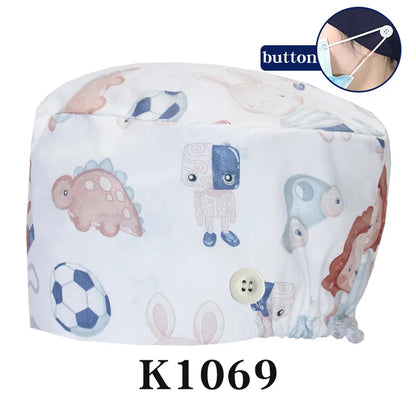 Cralom Cartoon Print Scrub Cap - Comfortable Women's Nurse Hat