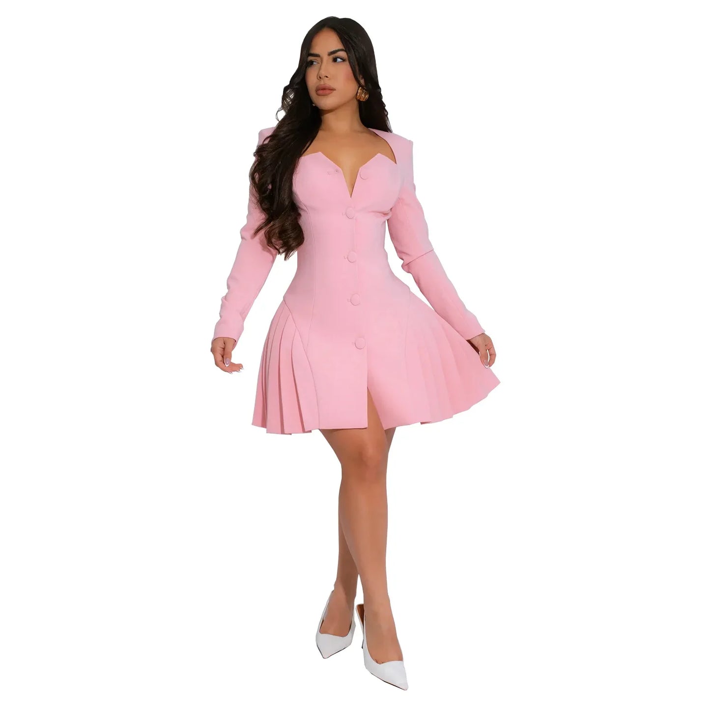 Cralom Women's Elegant V-Neck Ruffle Short Dress for Autumn 2025