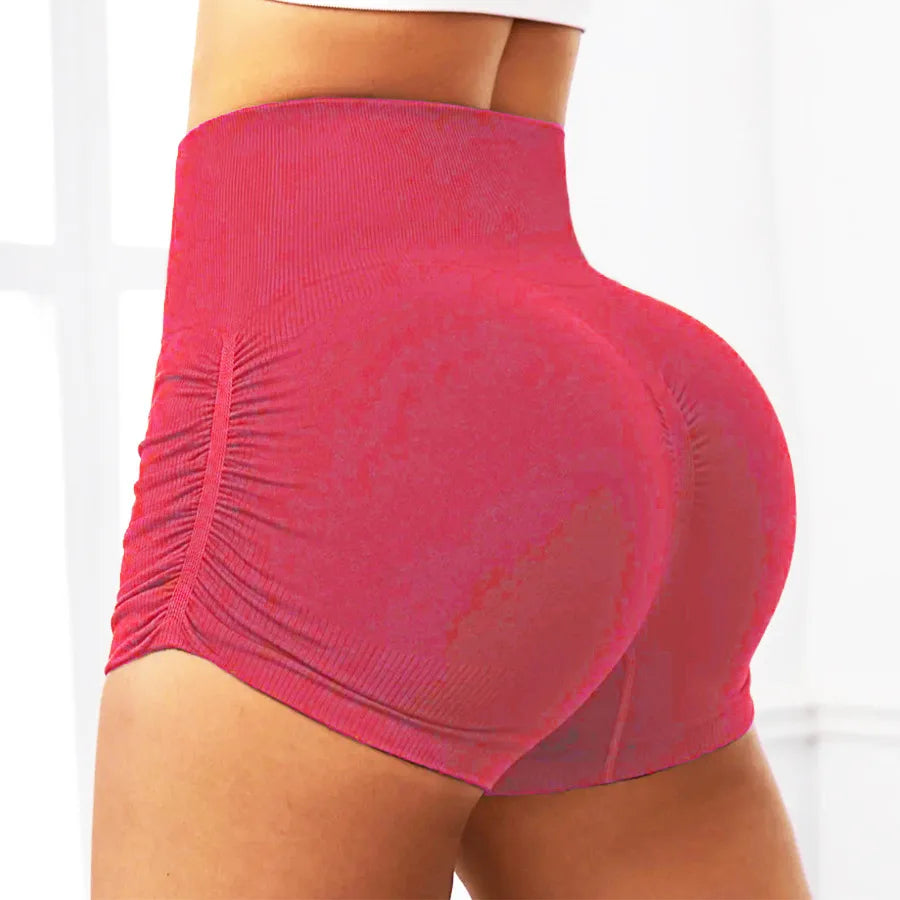 Cralom Ribbed High Waist Yoga Mini Shorts for Women