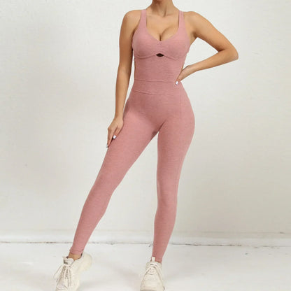 Cralom Seamless Yoga Jumpsuit for Women - Peach Hip Raise Beauty Back Dance Suit