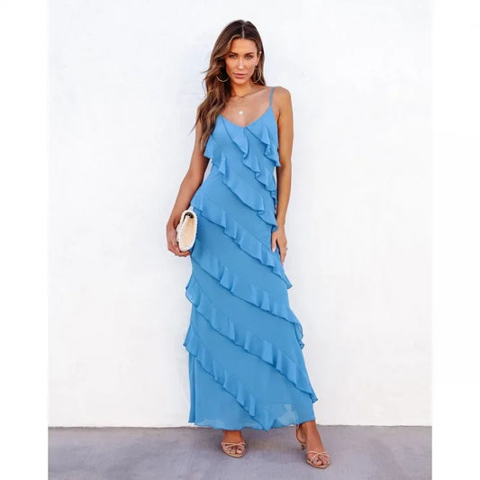Cralom Printed V-Neck Backless Long Dress - Summer 2024