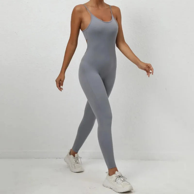 Cralom Seamless Yoga Jumpsuit: Hip-Lifting Open Back One-Piece Fitness Tracksuit