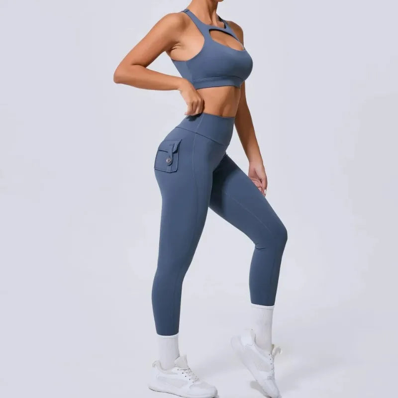 Cralom Seamless Yoga Set: High Waist Leggings & Beauty Back Vest for Workout