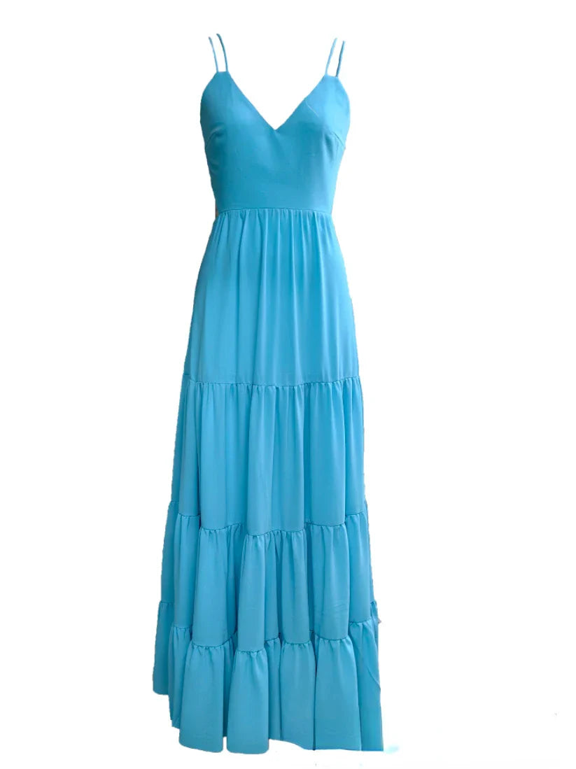 Cralom Summer 2024 Casual Elegance V-Neck Sling Dress & Solid High-Waist Long Skirt