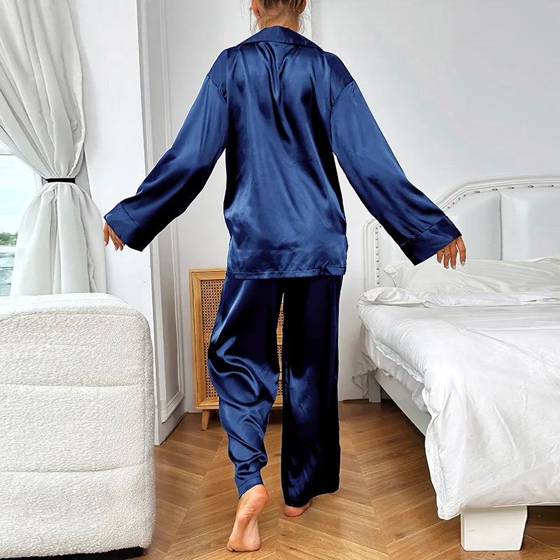 Cralom Women's Satin Pajama Set for Fall Sleepwear