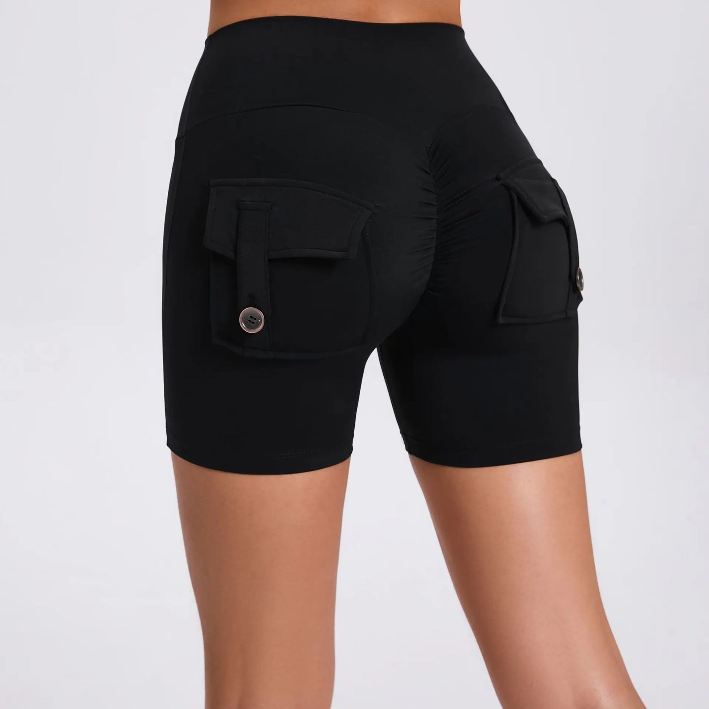 Cralom Peach Lifting Yoga Shorts - High Waist Stretchy Fitness Shorts