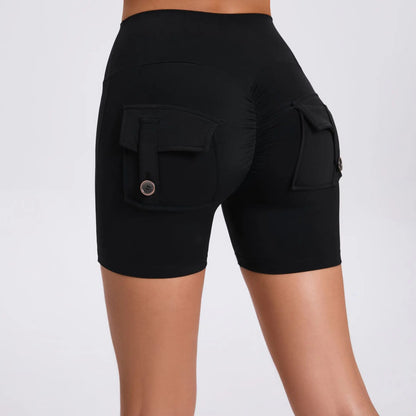 Cralom Peach Lifting Yoga Shorts - High Waist Stretchy Fitness Shorts