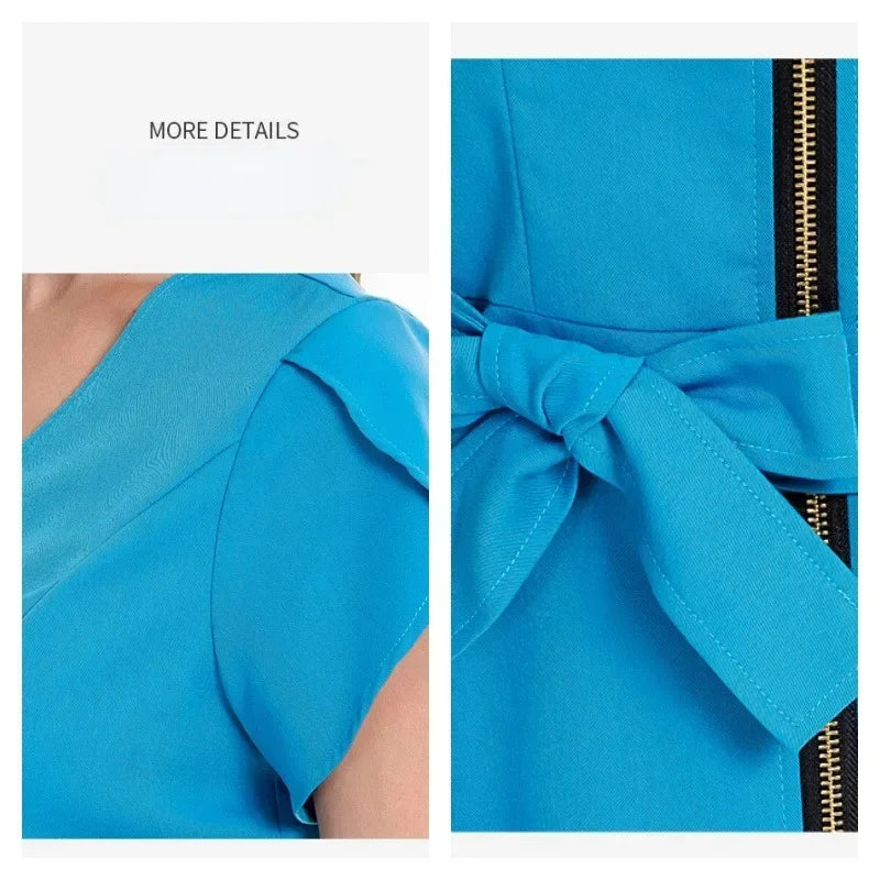 Cralom Beauty Workwear Set: Elastic Blouse & Straight Pants for Women