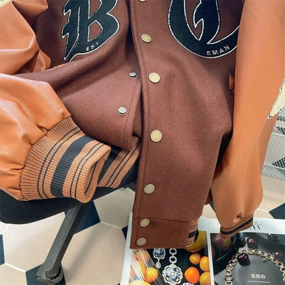 Cralom Flocking Splice Jacket: Y2K High Street Fashion Hip-hop Loose Tooling Uniform