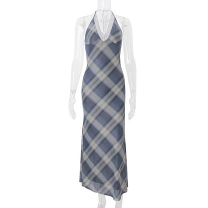 Cralom Lace Plaid V-neck Summer Dress