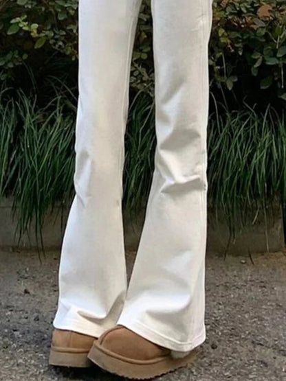Cralom Vintage Washed Flare Jeans Women Y2K High Waist Streetwear Straight Pant