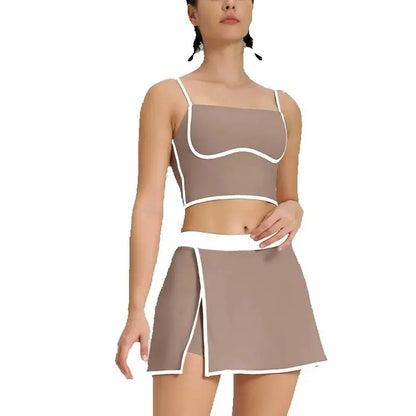 Cralom Women's Tennis Set: Vest & Skirt Fitness Yoga Gym Sportswear