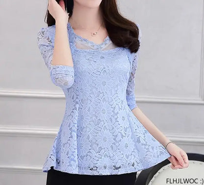 Cralom Vintage Lace Peplum Top Blouse Girls Retro Japan Style Mesh Shirt