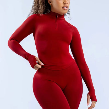 Cralom Seamless Half Zip Gym Top - Women's Yoga Fitness Jacket