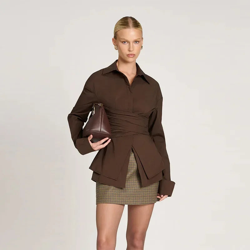 Cralom Women's Solid Color Lapel Shirt - Spring Fashion 2025
