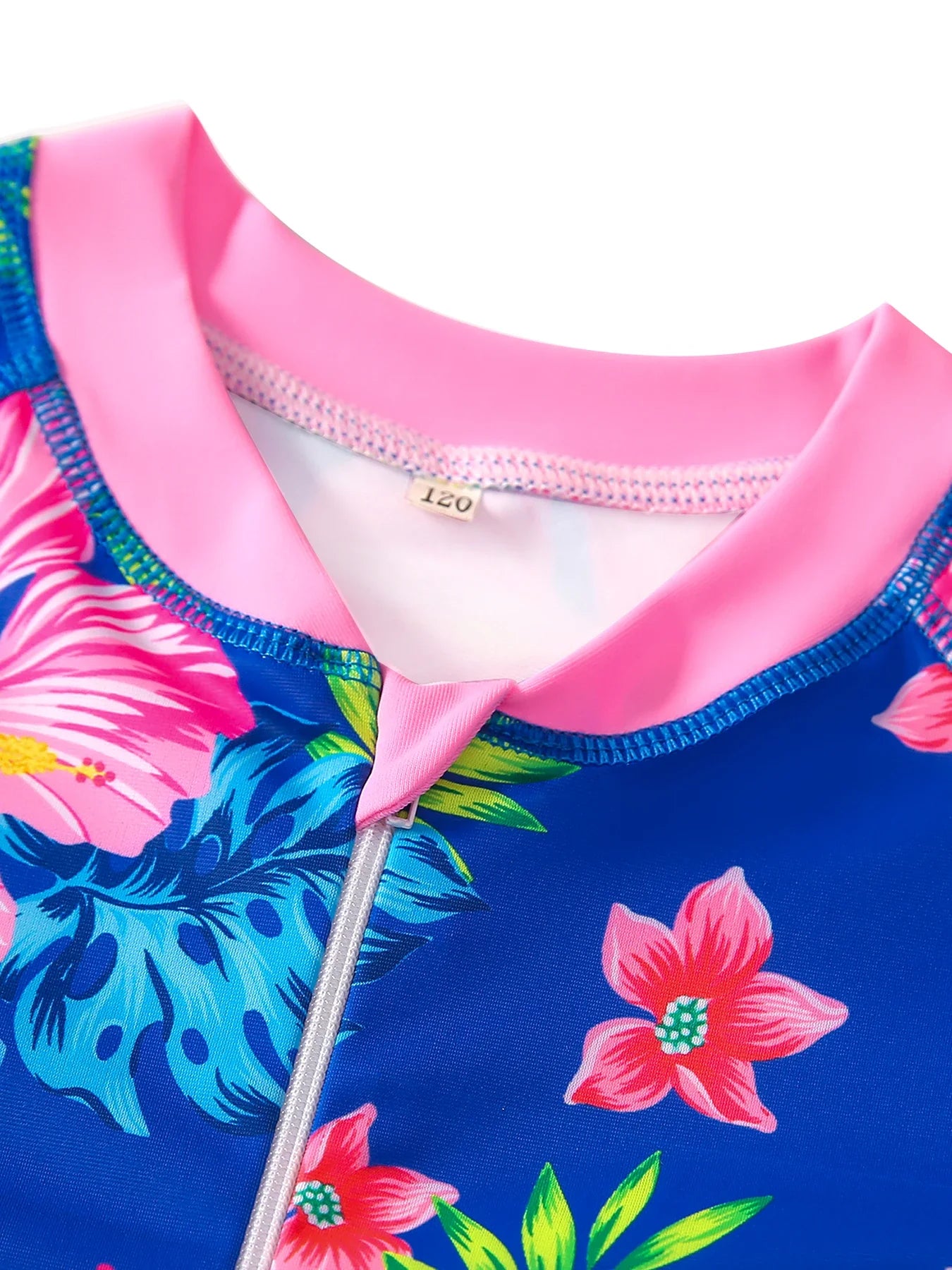 Cralom 2025 Kids Long Sleeve Blue Floral Print Swimsuit