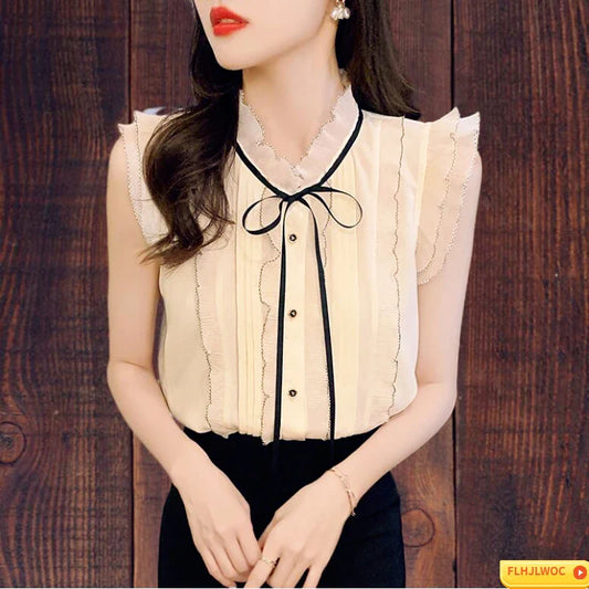Cralom White Lace Ruffles Button Down Blouse-Limited Edition