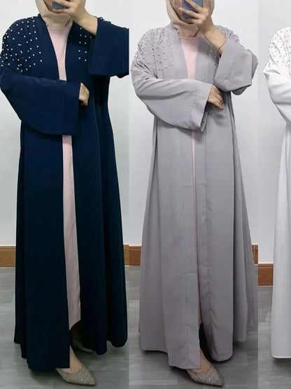 Cralom Luxury Eid Open Abaya Modest Kimono Kebaya Muslim Femme