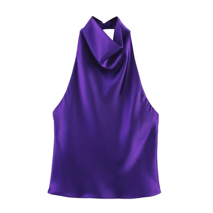 Cralom Satin Halter Top: Backless, Elegant, Sleeveless, Slim Fit Vest - 2025 Fashion