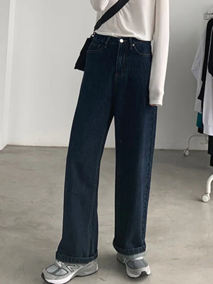 Cralom High Waist Baggy Straight Jeans Blue Wash Streetwear Vintage Y2K Fashion