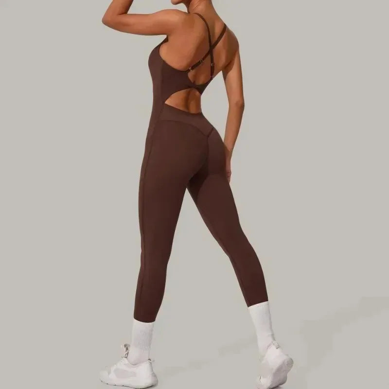 Cralom Seamless Yoga Jumpsuit with Cross Waist Buckle