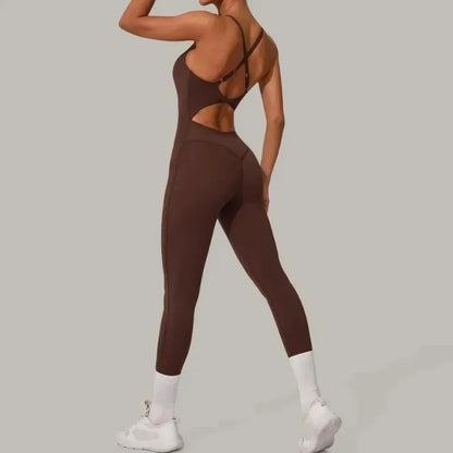 Cralom Seamless Yoga Jumpsuit with Cross Waist Buckle