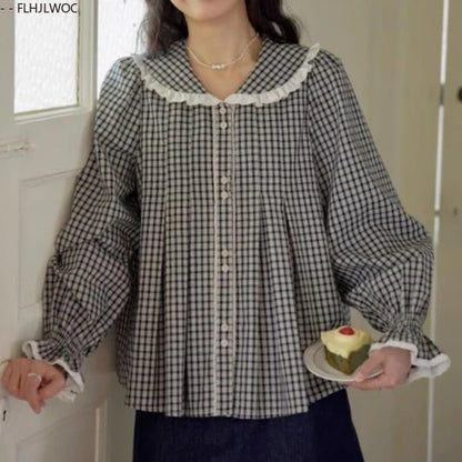 Cralom Mori Girls Flare Sleeve Ruffles Top - New 2025 Spring, Peter Pan Collar