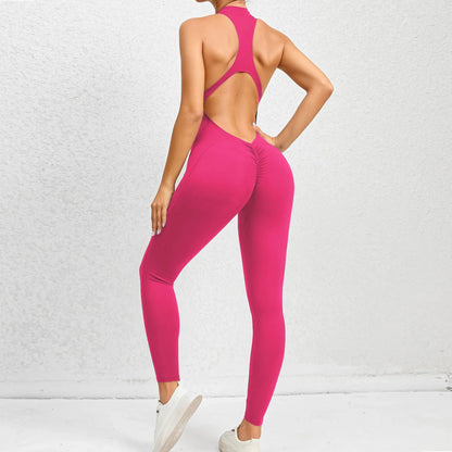 Cralom Seamless Zip Front Yoga Jumpsuit - Booty Ruched - Workout Bodysuit