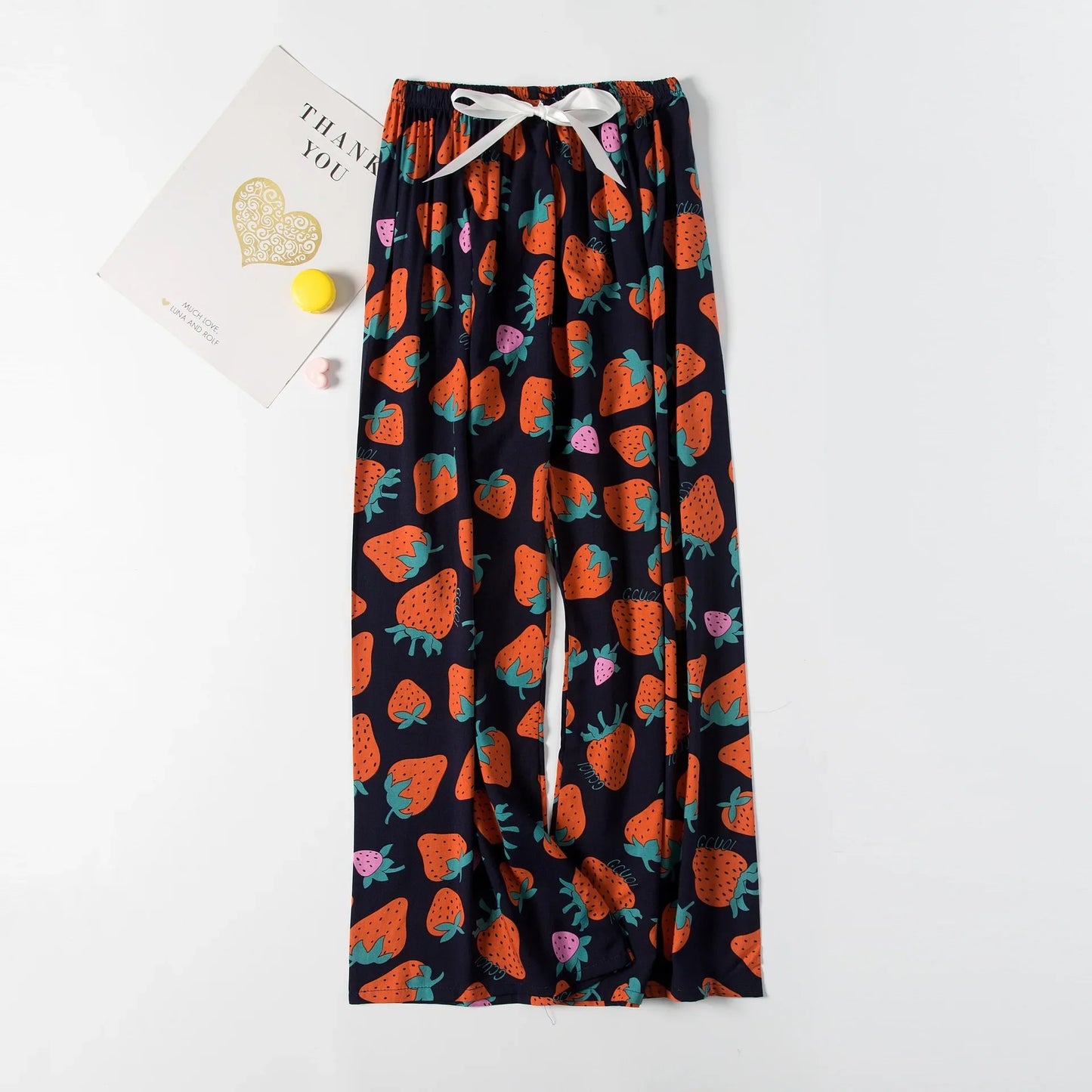Cralom Floral Cotton Silk Pajama Pants Women's Loose Wide-leg Trousers