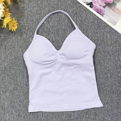 Cralom Seamless Longline Strappy Bra Tank Top with Pads for Yoga and Gym