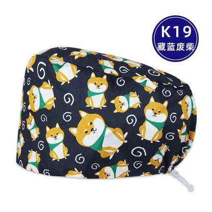 Cralom Women's Cat Print Doctor Hat for Pediatrics & Veterinary Clinics