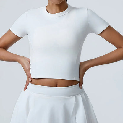 Cralom Yoga High Elastic Fitness Top: Short Sleeve Dance Running Gym Workout Tee