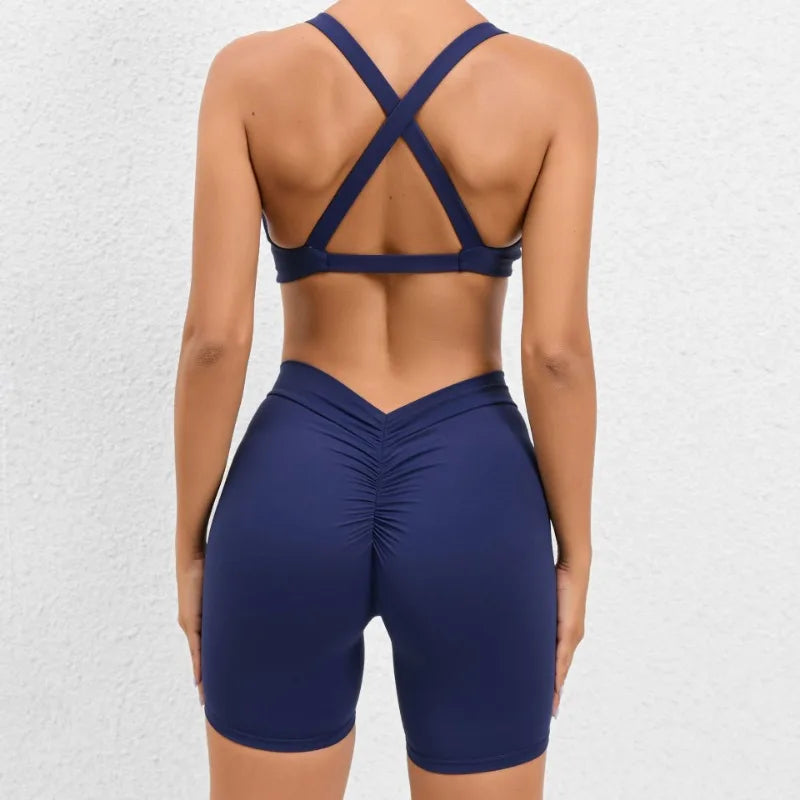 Cralom Yoga Fitness Set: High-Waist Hip-Lifting Shorts & Sports Bra for Running Gym