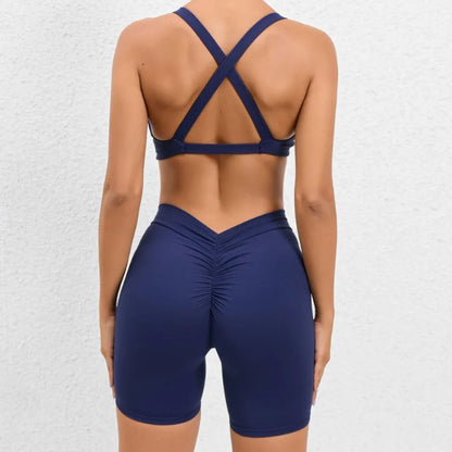 Cralom Yoga Fitness Set: High-Waist Hip-Lifting Shorts & Sports Bra for Running Gym