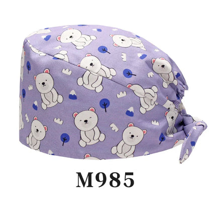 Cralom Bear Print Scrub Hat - for Medical & Beauty Professionals