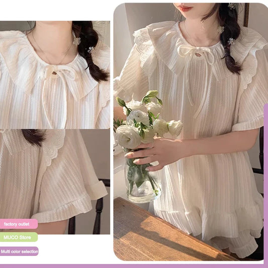 Cralom Sweet Summer Cotton Sleepwear Set for Women - Short-sleeved & Cute