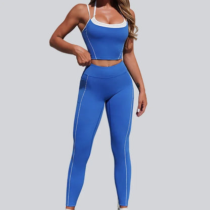 Cralom Seamless Yoga Set: Halter Top & Quick-Dry Flare Shorts - Gym Fitness Outfit