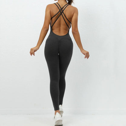 Cralom Peach High-Waist Yoga Jumpsuit - Fast Drying Sweat-Wicking Activewear
