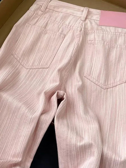 Cralom Vintage Stripe High Waist Straight Leg Jeans Women Y2k Streetwear Fashion