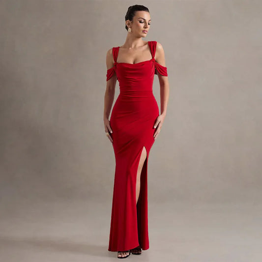 Cralom Women's Sexy Slit Dress Suspender Slim Fit Long Dress 2025