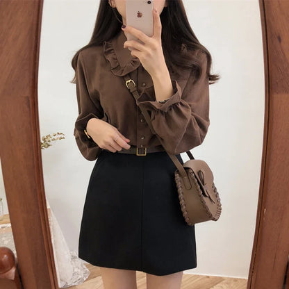 Cralom Flare Sleeve Peter Pan Collar Button Shirt - Women's Fashion Statement