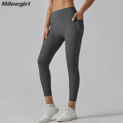 Cralom High Waist Yoga Pants with Side Pockets & Hip Scrunch