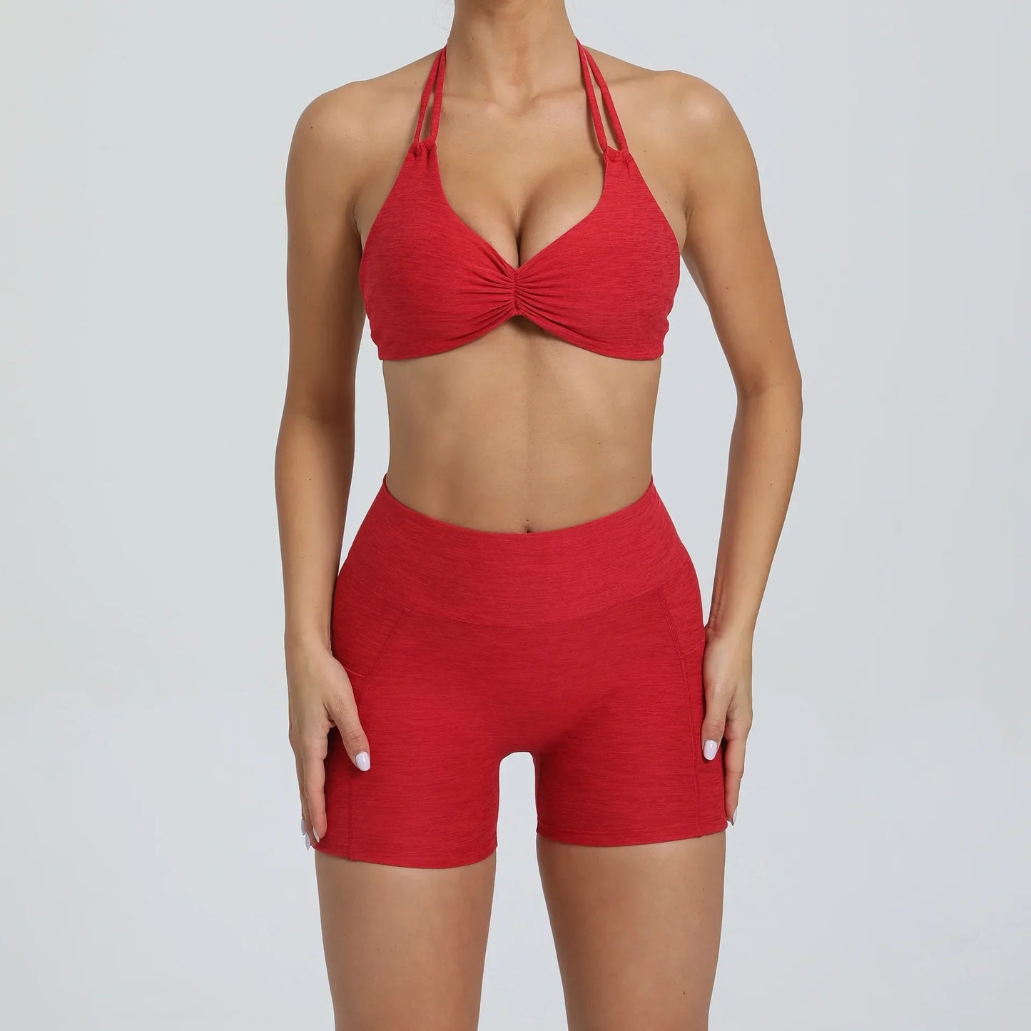 Cralom Women's Naked Feeling Yoga Set - Tight-Fit Sportswear with Side Pockets