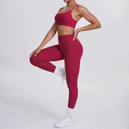 Cralom Seamless Yoga Set: Cross Back Sports Bra & High Waist Booty Lifting Leggings